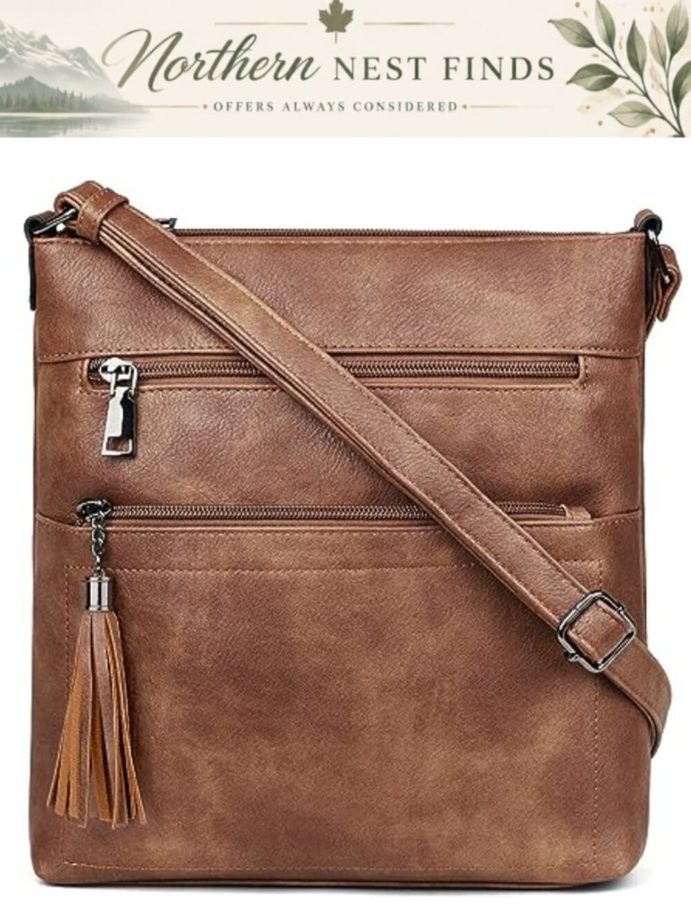 Vegan Leather Crossbody Bag Multi Pockets Shoulder Handbag
